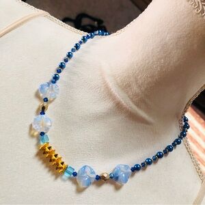 Handcrafted repurpose vintage opalite Czech glass pearl beaded necklace
